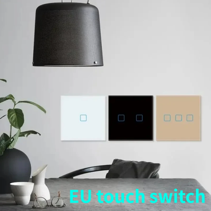 EU Touch Switch AC100-240V Led Light Switch Panel Tempered Crystal Glass Wall Light Switches 1/2/3 Gang 1 Way Interruttore