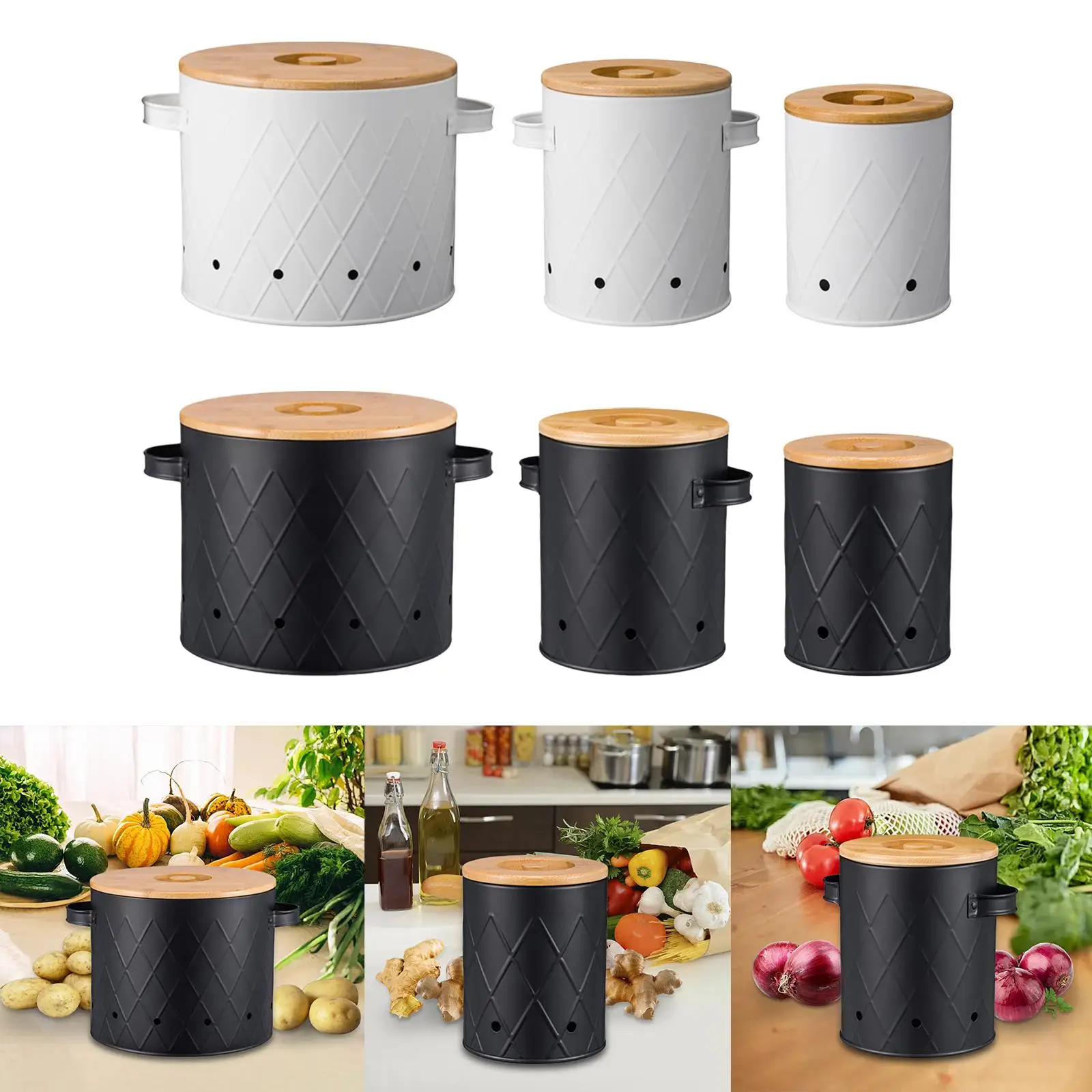 Potato Storage Tin Food Storage Container with Lid Vegetables Storage Bin Kitchen Storage Canister for Pantry Counter