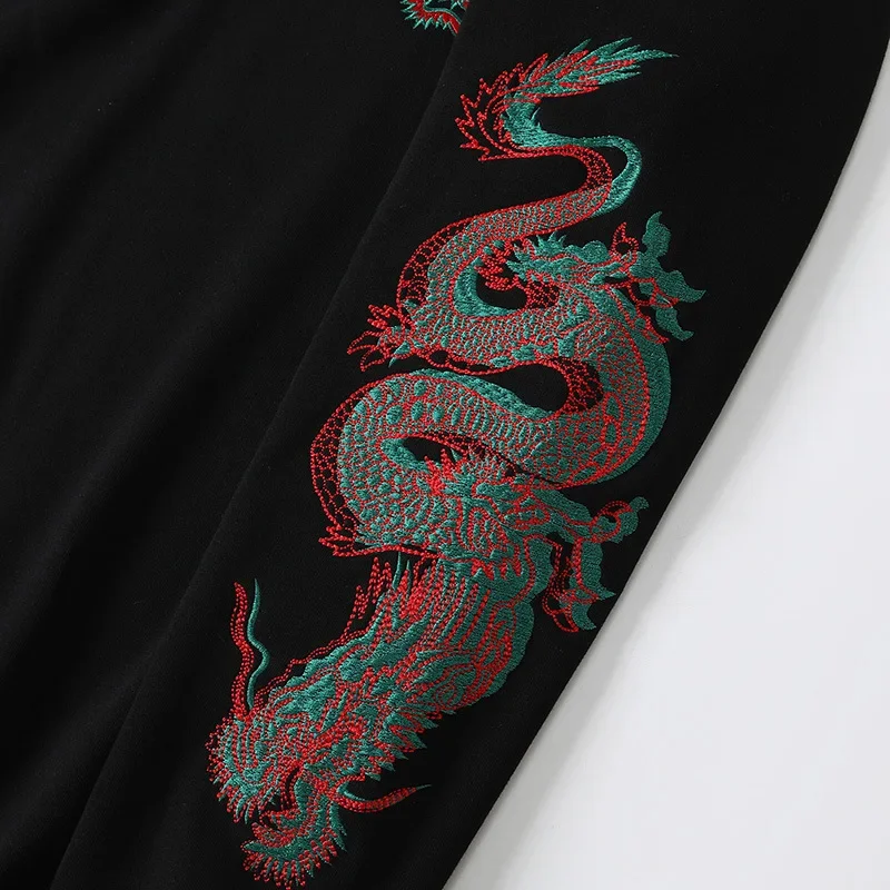 Chinese Dragon Embroidered Hoodies Men Skateboarding Hoodies Y2K Street Sweater Couple Hooded Relaxed Coat Autumn Winter