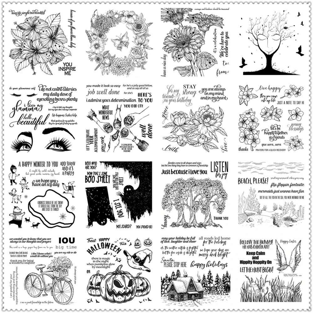 

Halloween Pumpkin Rose Scenery Eyes 2022 New Clear Stamps For Scrapbooking Paper Making Account Craft Set Card Transparent Seal