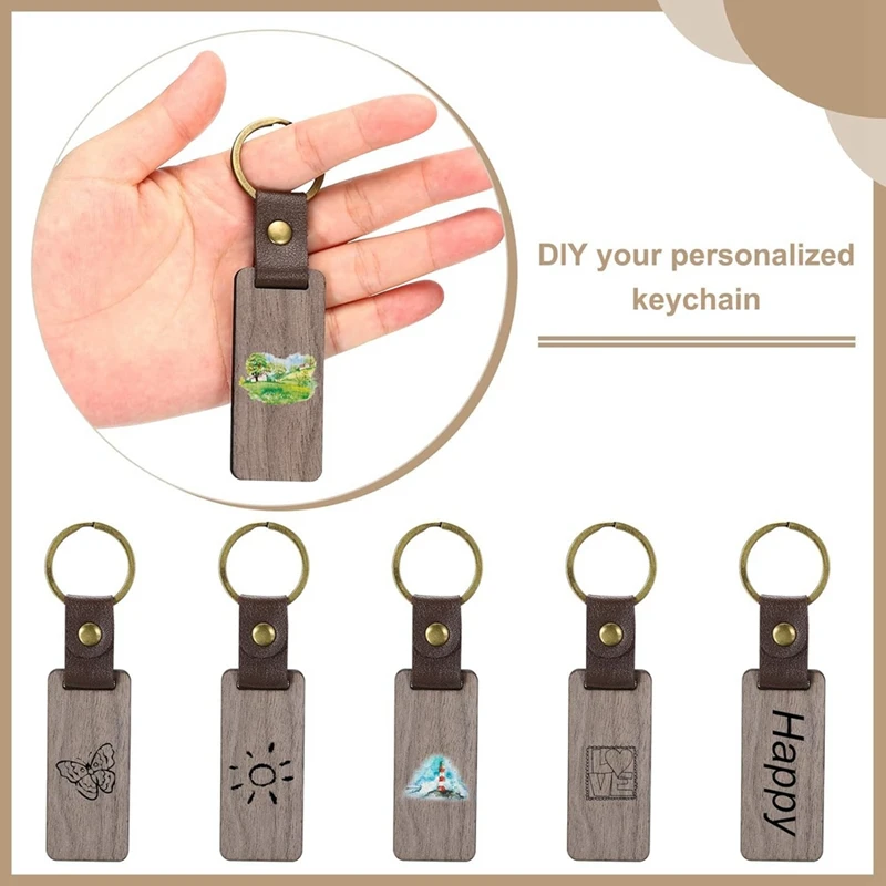 Wood Keychain Blanks Personalized Tags Small Key Chain Bulk for Laser Engraving