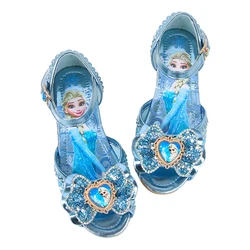 2024 Frozen Summer Fancy Girl Elsa Princess Sandal Fashion Kids Cosplay Snow Queen Party Dress Up Sandals Children's Flat Shoes