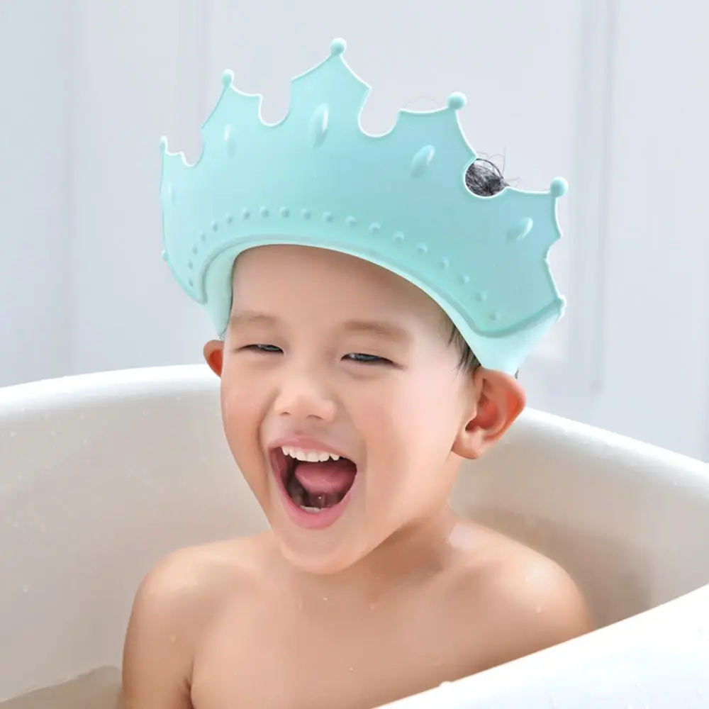 Waterproof Ear&Eye Protection Plastic Solid Color Children Shower Head Cover Crown Shape Baby Shampoo Cap Wash Hair Shield Hat