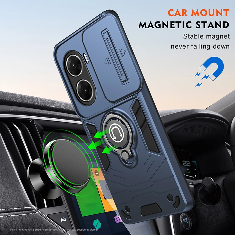 Ultra Durable Shockproof Magnetic Phone Case with 360° Ring Stand and Camera Privacy Cover