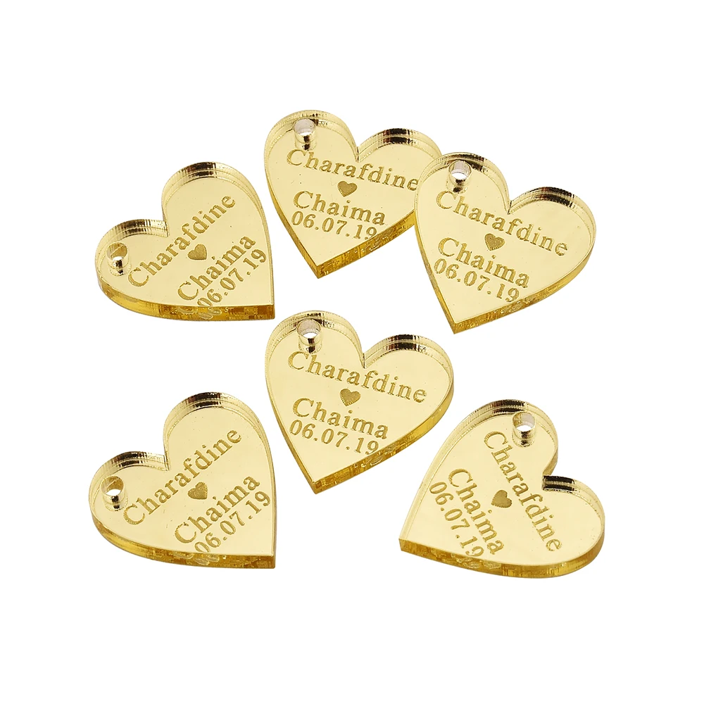 20 Targhette In Acrilico A Specchio Dorato - Personalizzabili, A Cuore, Per Matrimoni, Battesimi, Regali - Foto 4