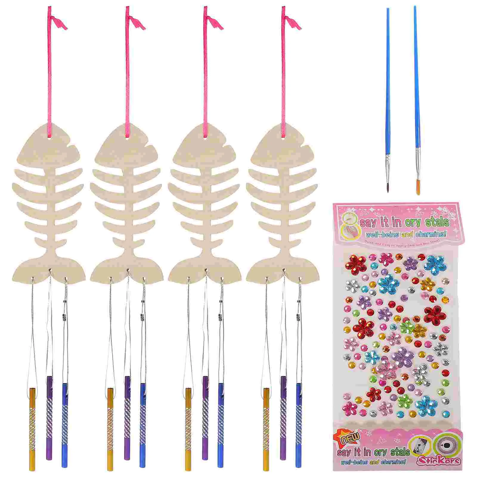 

1 Set of Blank Wind Chime Craft Wooden Wind Chime Blank Fish Wind Chime Craft Spring Crafts