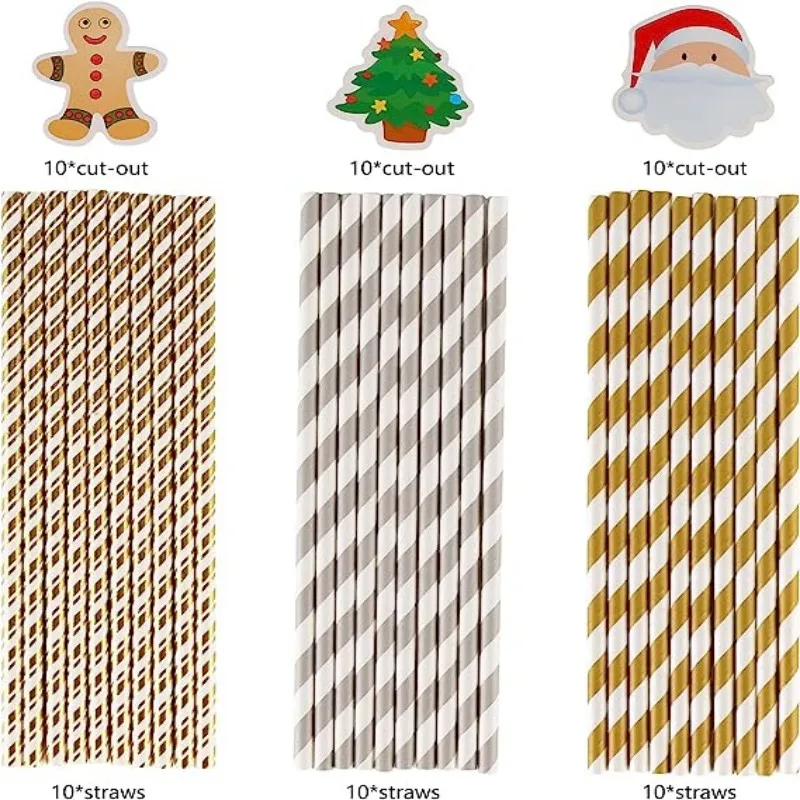 10PCS Christmas Party Straws Christmas Straw Strap Stickers Santa Claus,  Christmas Tree, Gingerbread Drinking Straws Christmas - AliExpress