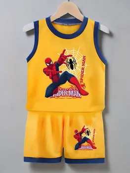 Anime Spiderman Boys Basketball Vest Sets Quick Drying Breathable Children Sport Clothes Suit Kids Casual Vest Shorts 2pcs Set
