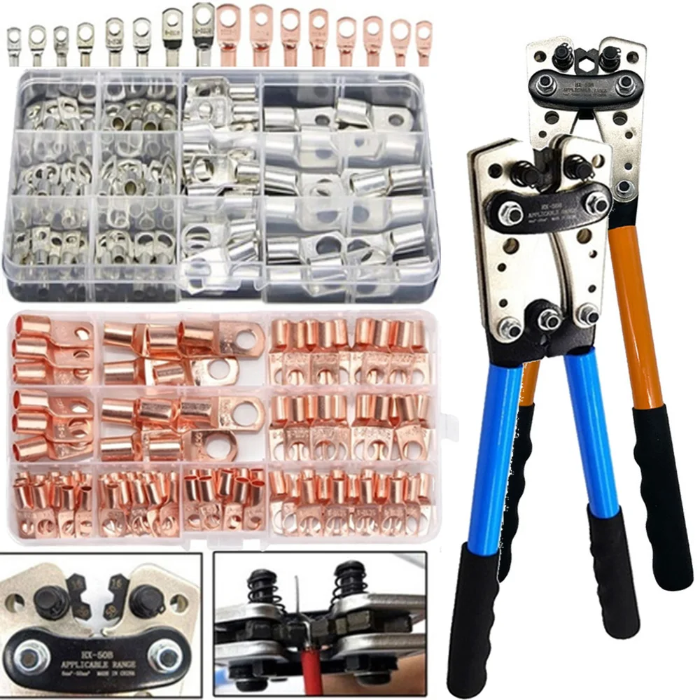 2-farbige Handwerkzeuge Kabelcrimpzange HX-50B 6–50 mm2 AWG 8–1/0 geeigneter Kabelschuh Automobil-Kupferring-Klemmklemme