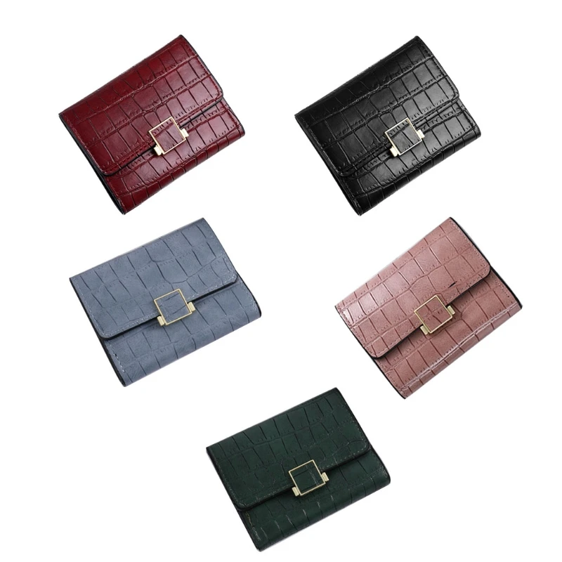 Womens 3 Fold Small Wallet Vintage Crocodile Pattern Faux Leather Multi-Slots Short Credit Card Holder Minimalist Retro Coin |