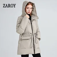 ZAROY الشتاء مقنعين الرباط رشاقته القطن وسادة مبطنة المرأة سترة الموضة سستة جيب مبطن معطف ملابس خارجية دافئة غير رسمية 1