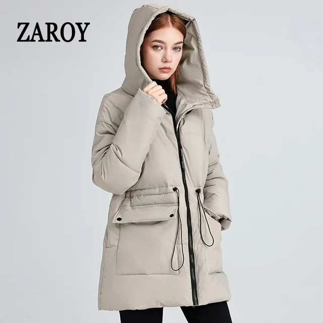 ZAROY الشتاء مقنعين الرباط رشاقته القطن وسادة مبطنة المرأة سترة الموضة سستة جيب مبطن معطف ملابس خارجية دافئة غير رسمية 1