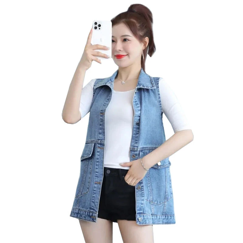 down parka Spring Autumn 2022 New Women Denim Vest Korean Loose Jeans Jacket Waistcoat Female Plus Size 4XL Casual Sleeveless Outwear Ladie black puffer coat with hood