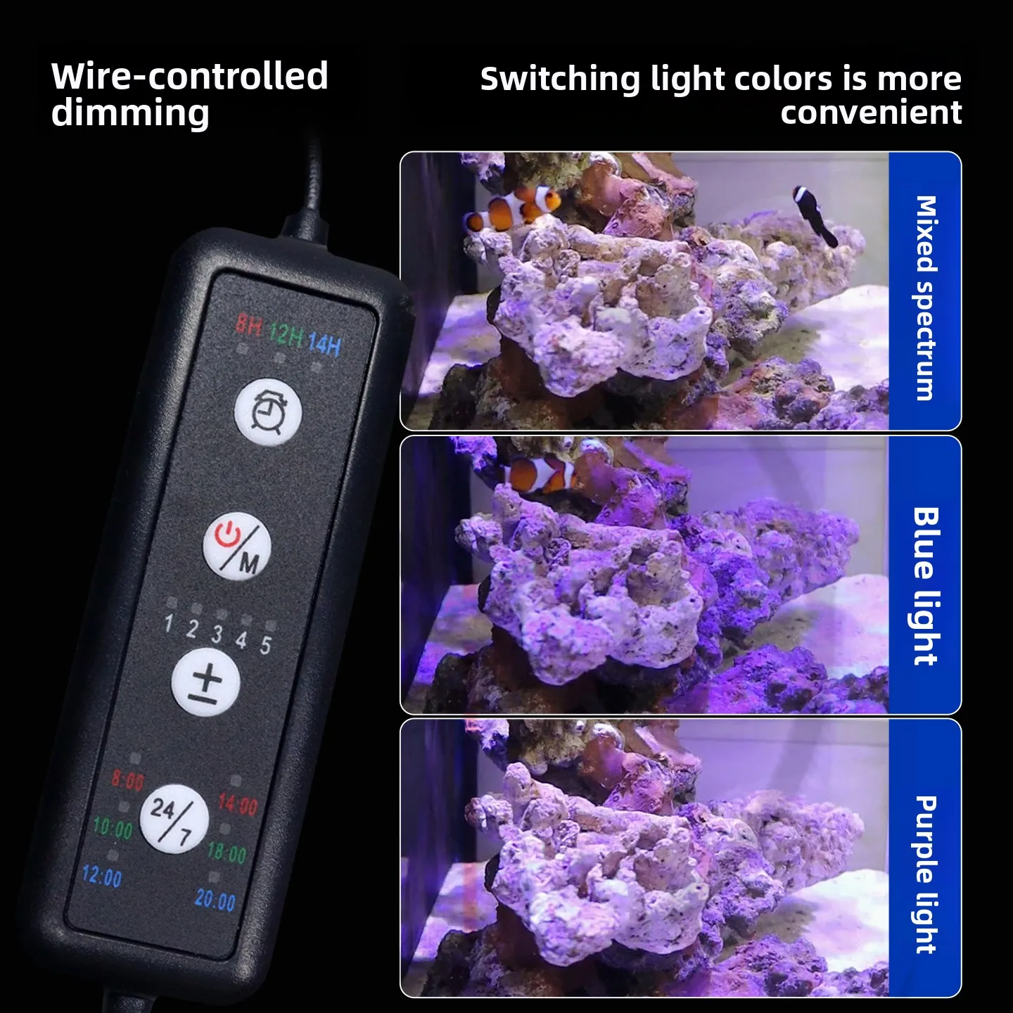Lámpara de coral inteligente espectral de aguas profundas con lente resaltada de proteína fluorescente excitada por UV