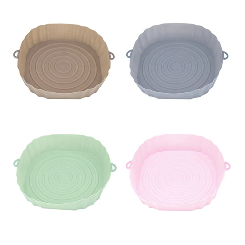 Air Fryer Liners Air Fryer Accessories Air Fryer Baking Tray Air Fryer Silicone Tray Air Fryer Mold Air Fryer Basket Silicone AirFryer Pot Oven Microwave Baking Tray Fried Pizza Chicken Basket Mat 18cm Air Fryers Replacemen Grill Pan Accessories