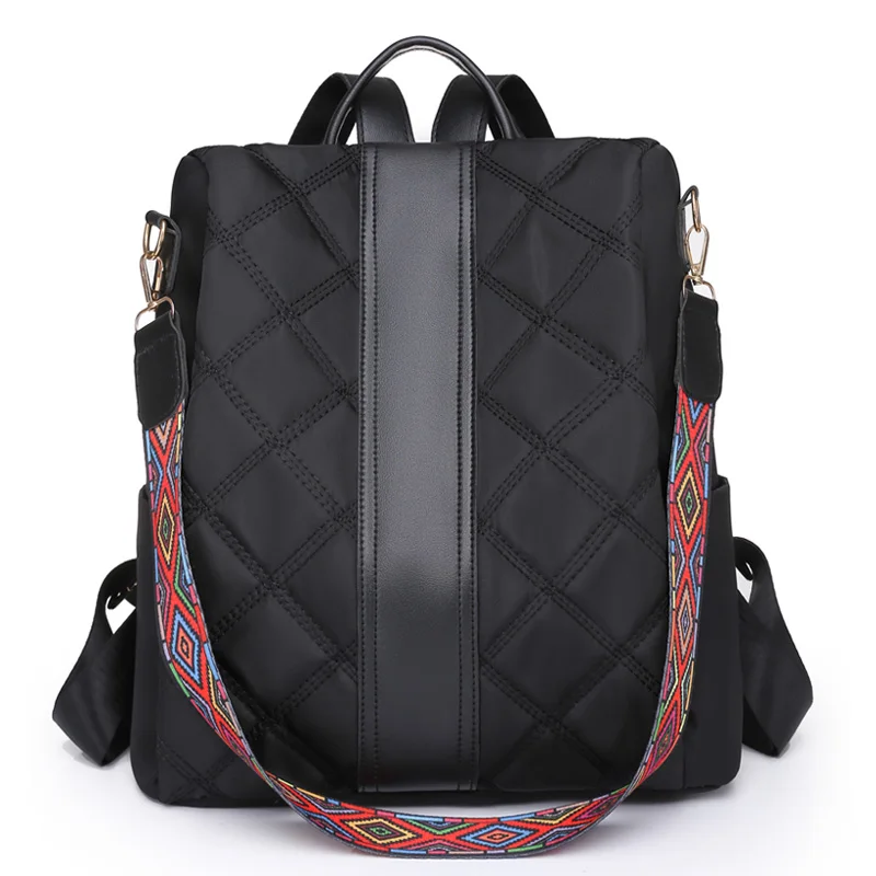 2022 New Women Designer Backpack Rhombus Stitched Oxford Cloth Backpack Chinese Style Colorful Wide Shoulder Strap Shoulder Bags 