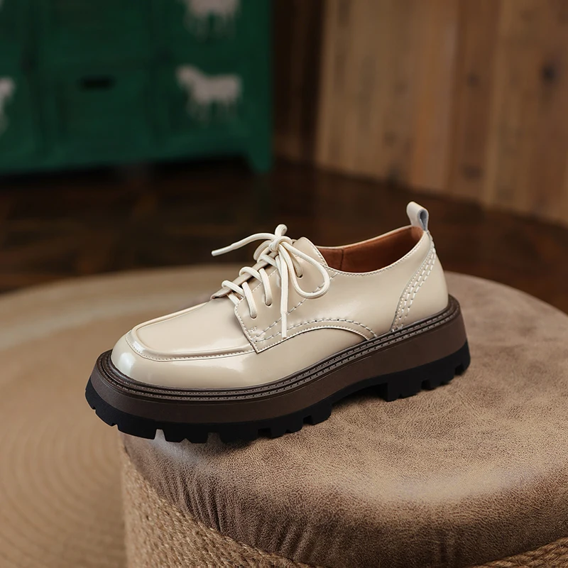 

Лоферы NewCurve женские из спилка, повседневные туфли дерби, круглый носок, средний высокий каблук, Прошитые, на шнуровке, на массивной подошве