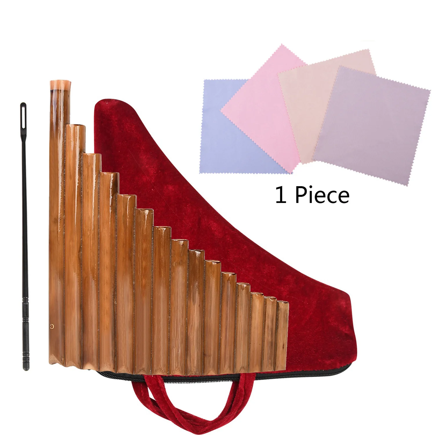 

Muspor 15 tube G adjustable bamboo panpipe+cleaning rod+cleaning cloth - left hand