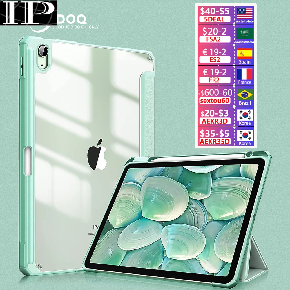 Per Ipad Pro 12.9 2018 -2022 Per Ipad Pro 12 9 Cover 12.9 3Rh 4Th 5Th 6Th Gen Custodia In Pelle Acrilica Trasparente Con Slot Per Penna