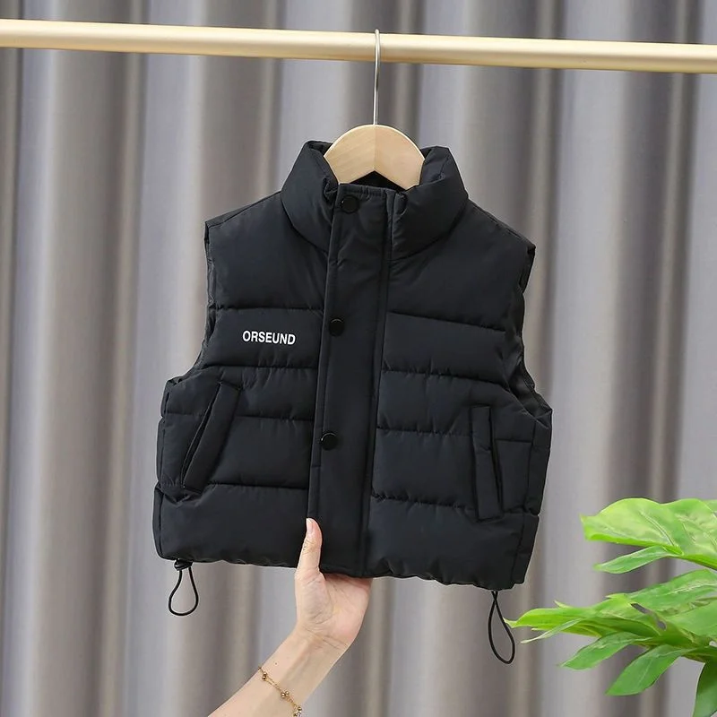 Autumn Winter Boys Girls Sleeveless Hooded Vest Jacket Cartoon Print Coat Kids Warm Vest Outwear Clothes
