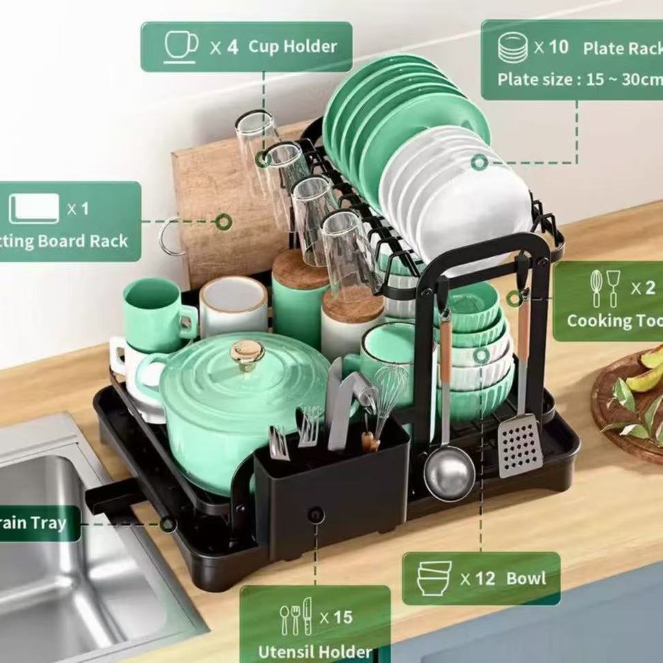 2 Tier Dish Bowl Drainer Storage Rack Kitchen Dish Drying Rack with Drain Basket Countertop Dinnerware Organizer Drainboard 2025