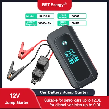 Avviatore di emergenza per auto 12V 1000A-3000A, batteria al litio 12000mAh-30000mAh, ricarica rapida PD140W, booster di salto per gas fino a 12,0 litri 9,0 litri diesel