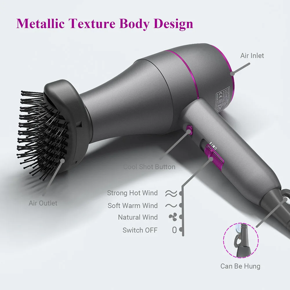 1800W Professional Hair Dryer hair dryer Hot and Cold Strong Wind Powerful Blower Constant Temperature 1 collecting 2 Air Comb Nozzle 3Gear