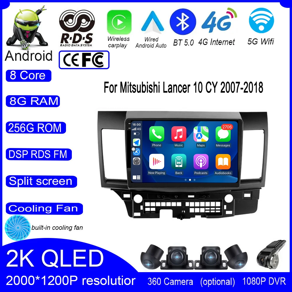 

For Mitsubishi Lancer 10 CY 2007-2018 Android 13 Car Radio Multimedia Player Navigation GPS 4G WIFI Stereo Screen Autoradio