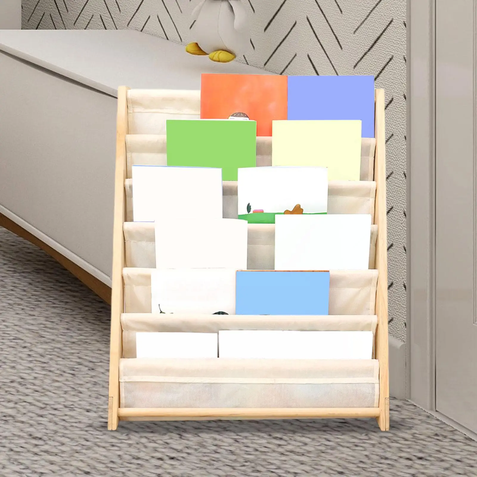 Children Book Rack Storage Gift Kids Sling Bookshelf Wooden Bookcase for Kids Room Boys Girls Magazines Study Room Picture Book