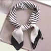 2024 New Fashion Square Imitation Silk Scarf Black And White Striped Head Wrap For Women Multifunction Silk Feeling Neckerchief 4