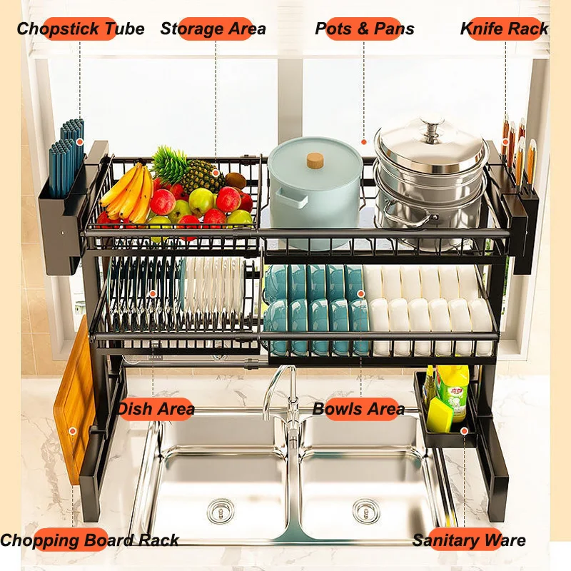 Storage Shelf Above The Sink Stretchable Bowl Draining Rack Multifunctional Dish Knife Spoon Sink Rack Set Organizer Kitchen