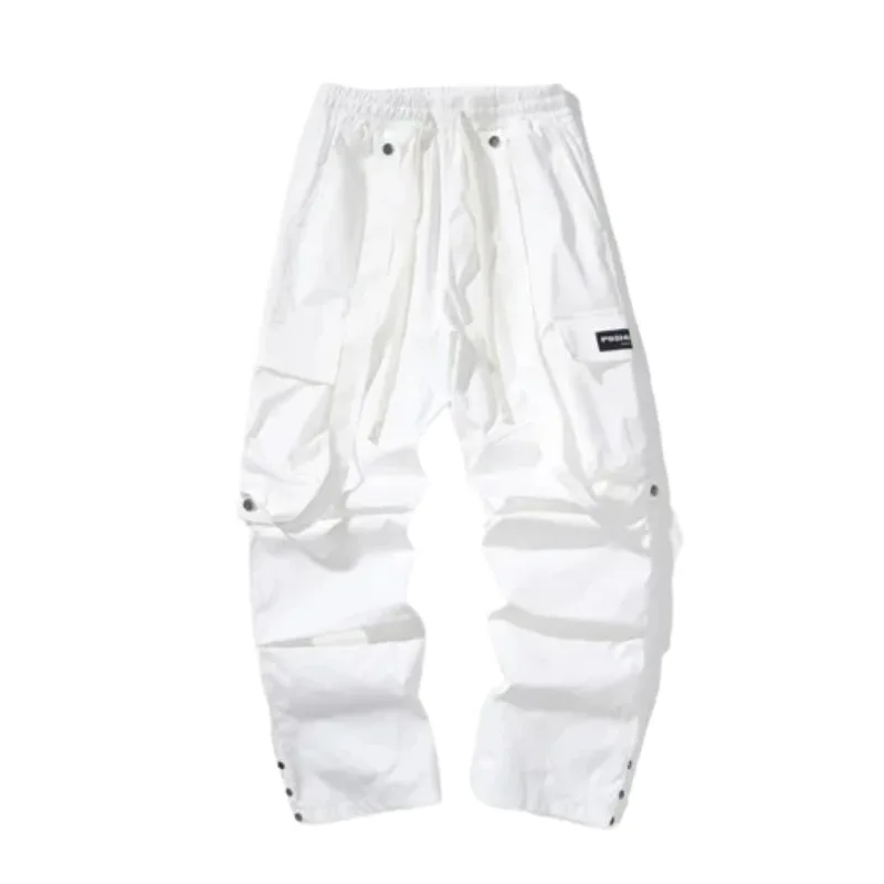 Men's Button Spring Autumn Letter Pockets Solid Elastic High Waisted Casual Drawstring Sportswear Trousers Office Lady Pants