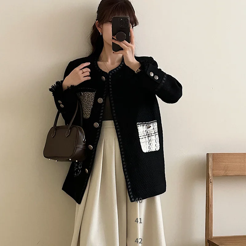 

[Original] Combination color contrast small fragrance jacket for women's autumn and winter new niche design, thick tweed top