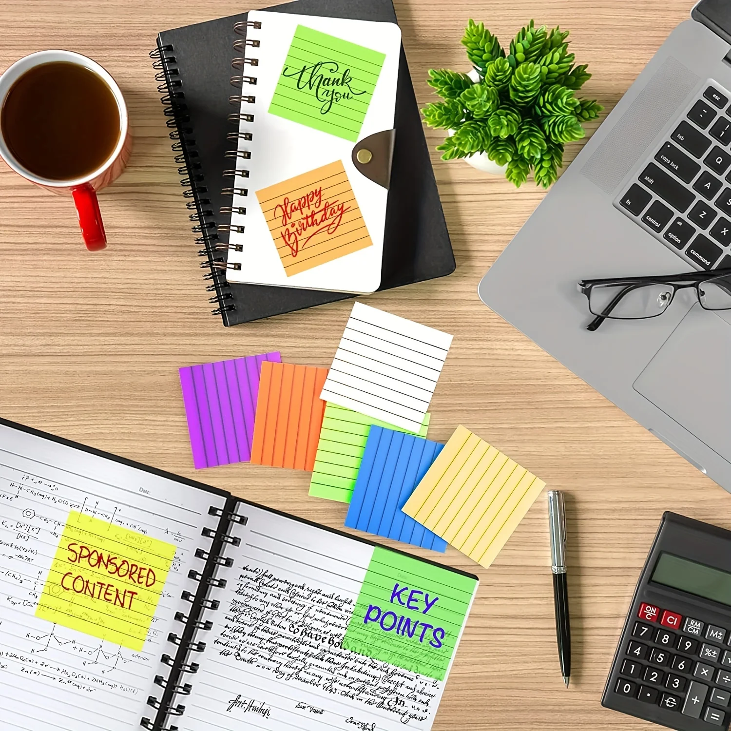 300 Sheets Lined Transparent Sticky Notes, 3x3 Inch 6 Colorful Tabs With Line For Office College School Classroom Supplies 4