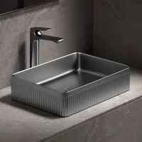 Modern ceramic bathroom container sink, striped design rectangular sink, dressing table sink, suitable for homes and balconies 1