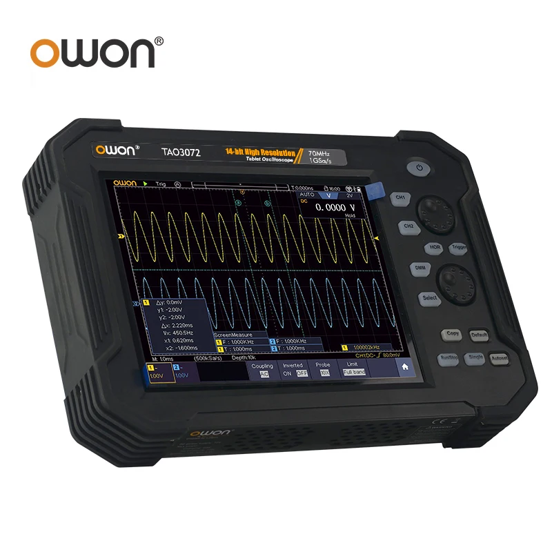 OWON 휴대용 태블릿 디지털 오실로스코프, TAO3072 TAO3102, 2CH, 100MHz, 1GS/s, 40M 레코드 길이, 8 인치 오실로스코프, 멀티미터