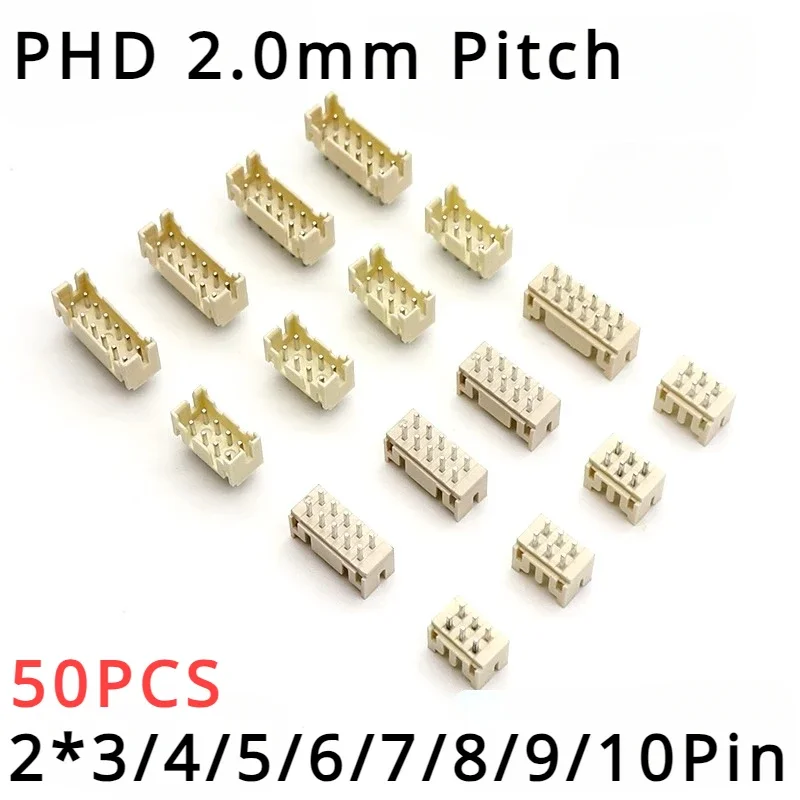 

50Pcs PHD2.0 Double Row Straight Pin Male Header PHD 2.0mm Pitch 2x3P 2x4P 2x5P 2x6P 2x7P