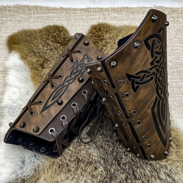 Medieval Embossed Arm Bracers PU Leather Knight Arm Gauntlets