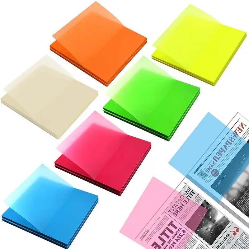 

50Sheets Transparent Sticky Notes Waterproof Colorful Clear Memo Pad Posted It Self Adhesive Memo Message Reminder Office School
