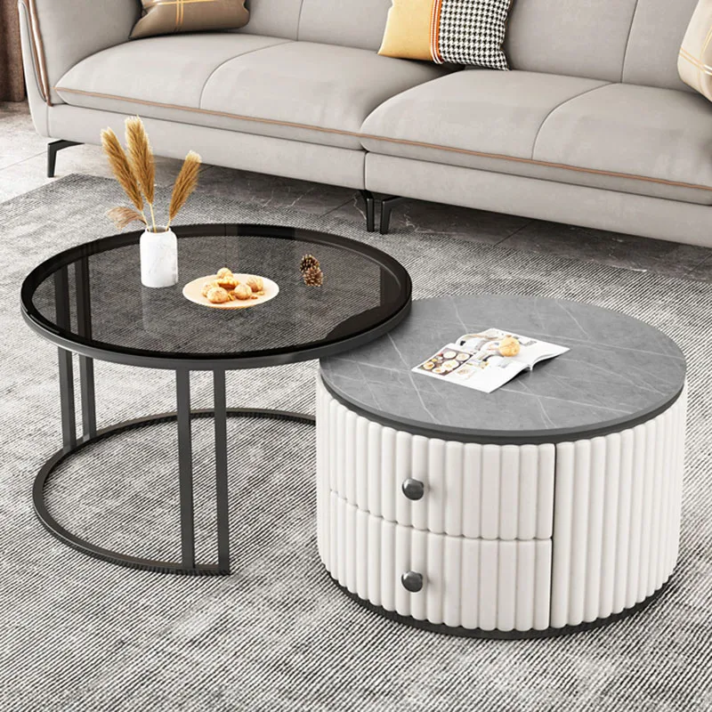 

Круглый стеклянный журнальный столик, ящики для хранения, прозрачный журнальный столик, простой кофейный столик, мебель для балкона