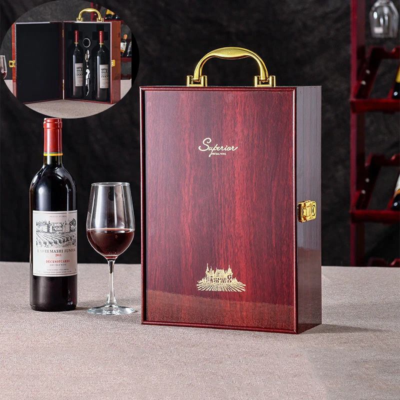 Luxury Double Leather Box Wine Bottle Case Wooden Wine Box