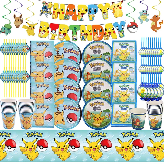 Rosa pokemon pikachu festa de aniversário decoração tema pokemon utensílios  de mesa placa de papel copo crianças menino menina festa de aniversário  suprimentos - AliExpress