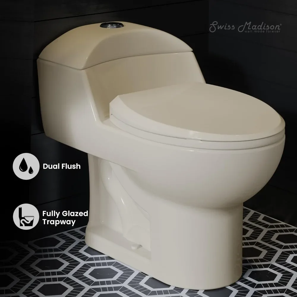 NEW-Well Made Forever SM-1T803BQ Chateau One Piece Elongated Dual Flush Toilet In Bisque 0.8/1.28 gpf