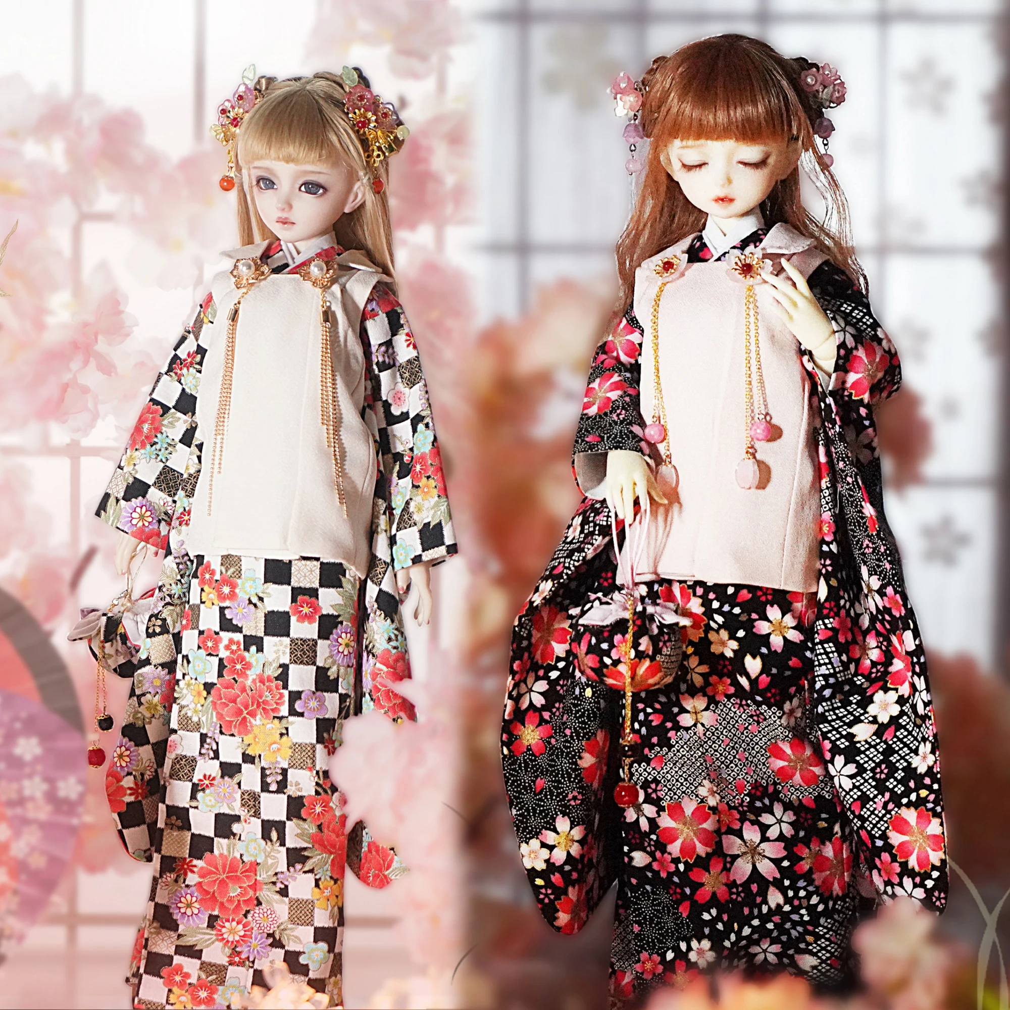 New BJD Doll Clothes Peony/Sakura Printed Japanese Kimono 1/4 MSD MDD 1/6 YOSD OB24/OB27 Hana Yukata Doll Accessories lp kamelie hana