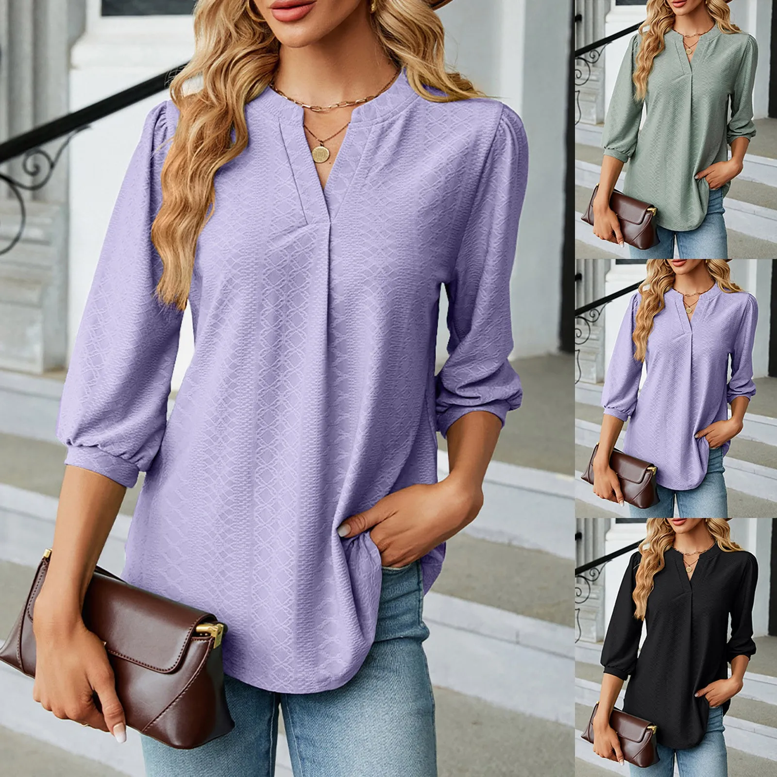 

Women's Spring Autumn Fashion Casual Blouse Elegant Commuter Round Neck T Shirt Top Temperament Solid Color Office Ladies Top