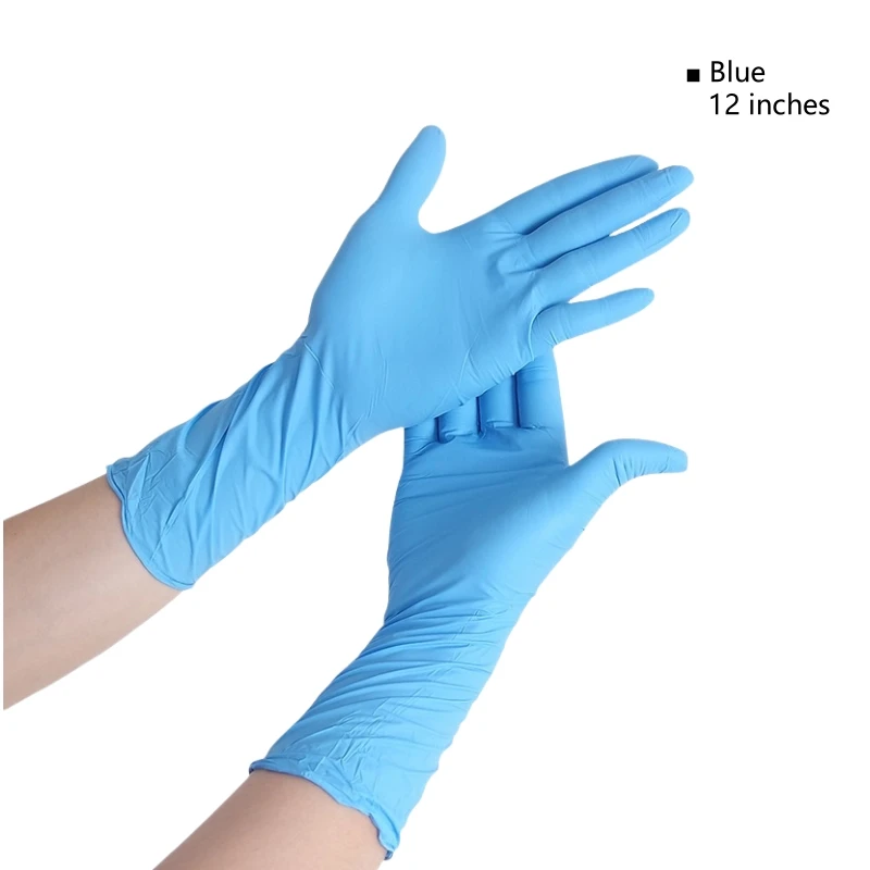 Gants nitrile jetables bleus de 9 pouces, vue de dessus montrant la texture.
