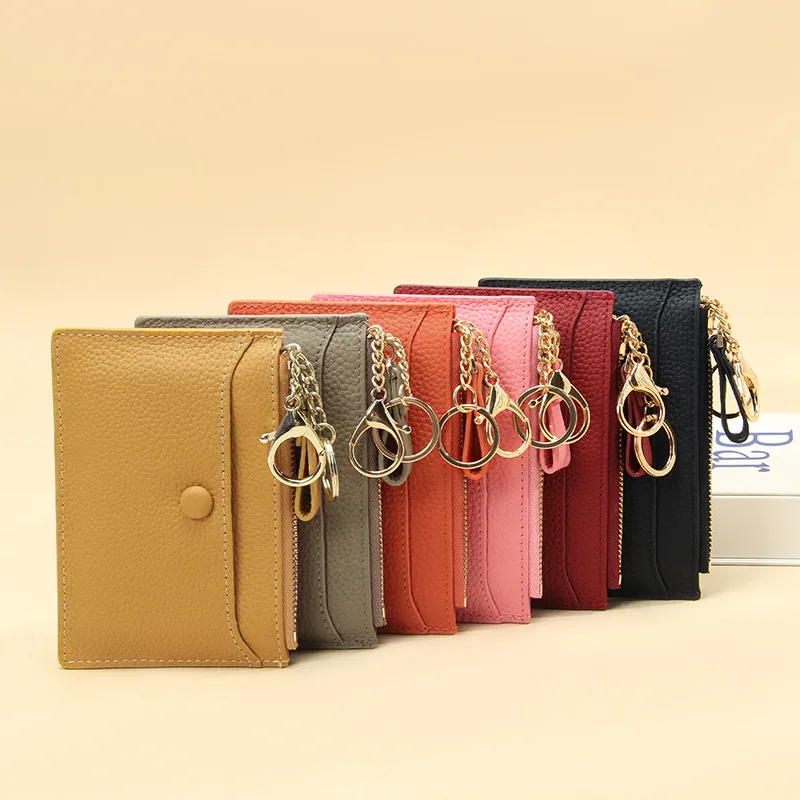 Slim Coin Purse Genuine Leather Women Cash Change Wallet Key Holder Money Pouch Coin Card Keyring Wallet Purse Zipper Change Bag
