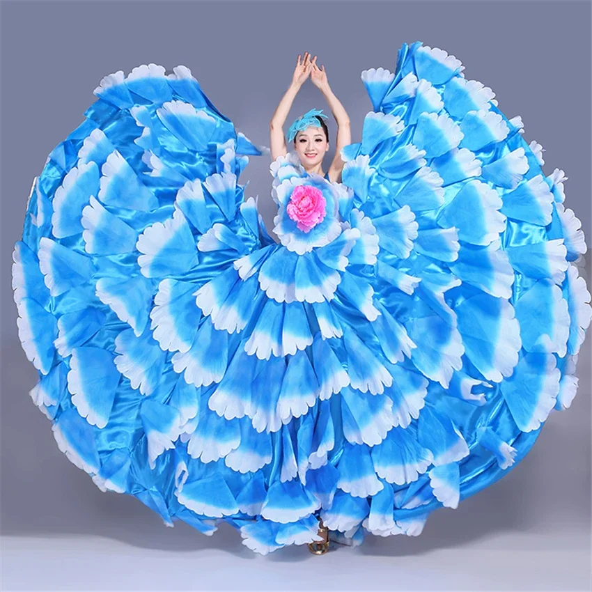 Dance Gypsy Skirt Woman Spain Belly Costumes Big Petal Spanish Chorus Stage Performance Wear 360-720Degrees Flamenco Dress Women flamenco dresses
