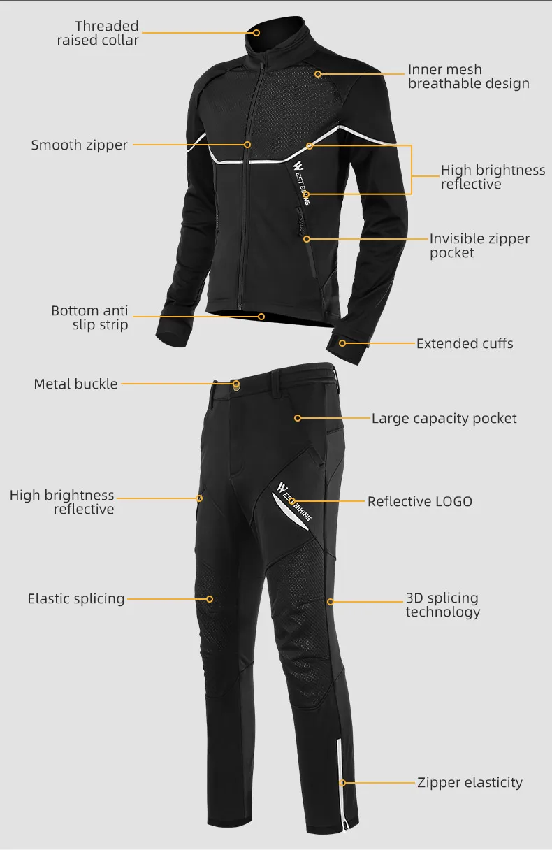 WEST RADFAHREN Winter Thermische Radfahren Set Fahrrad Jacke Kleidung Hosen Outdoor Sport Anzug Winddicht Mantel Rennrad Männer Sportswear – Detail 17