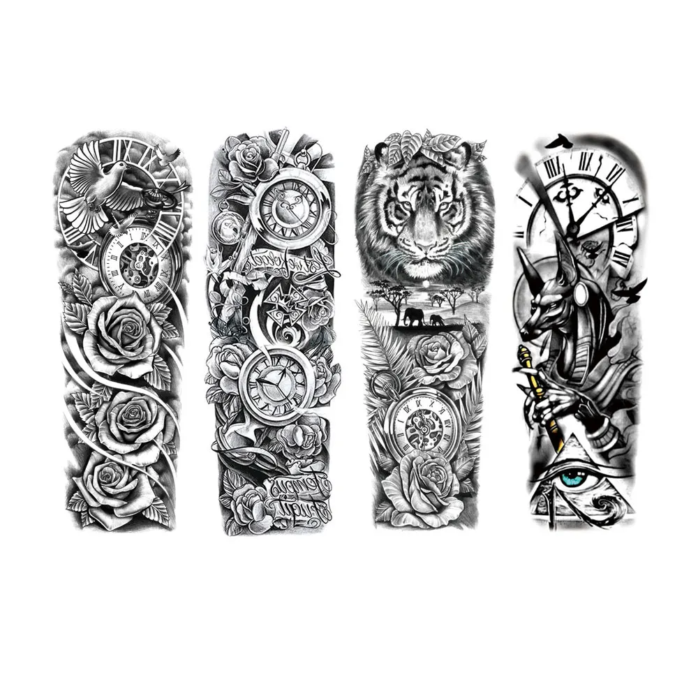 Waterproof Temporary Tattoo Stickers Clock Eye Large Arm Tattoo for Men Women Tiger Animal Fake Tatoo Sleeve 5